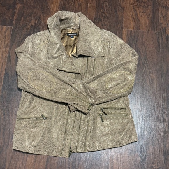 BRADLEY BAYOU women’s distressed crackle brown leather jacket Western Boho Large - Picture 14 of 17